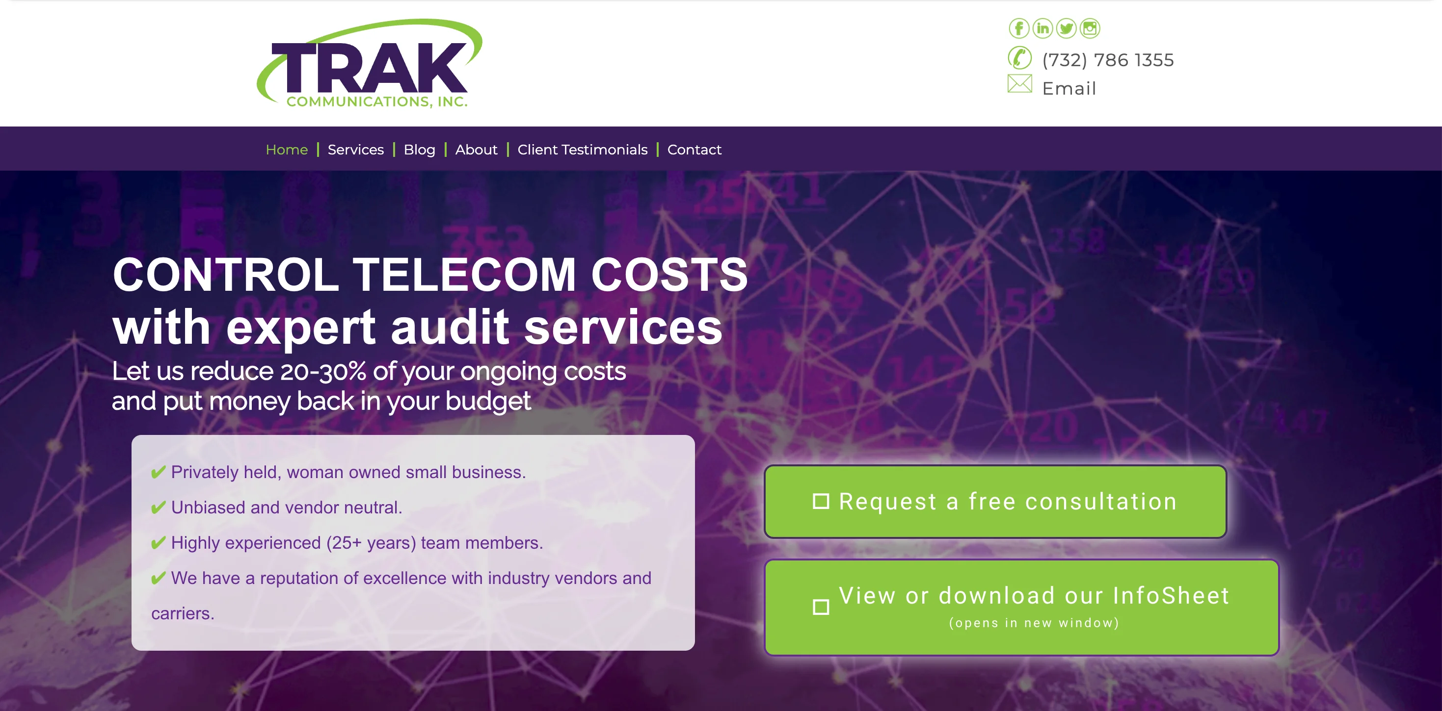 TRAK Communications website before redesign